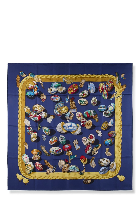 Blue & Multicolor 'Couvee d&rsquo;Hermes' Silk Scarf 90, , large image number 0