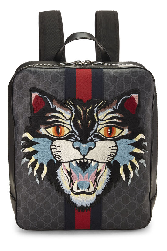 Black GG Supreme Canvas Angry Cat Web Backpack, , large image number 0