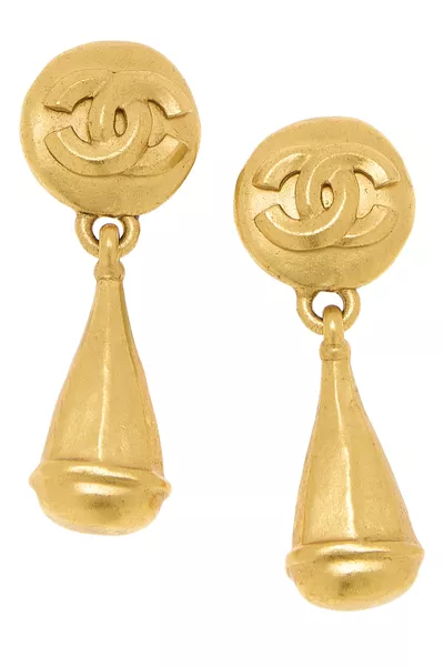 Gold 'CC' Dangle Earrings