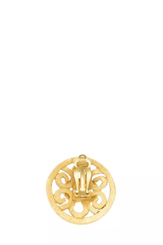 Gold Fretwork 'CC' Earrings, , large image number 1