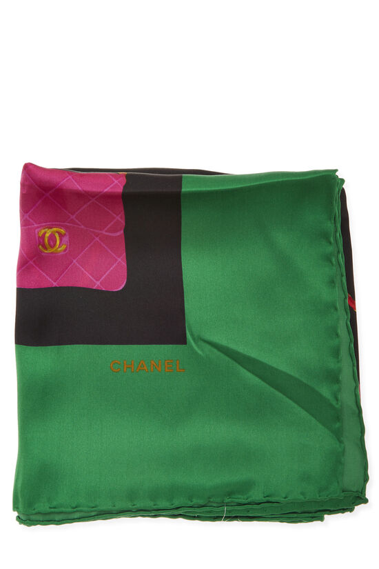Black & Multicolor Classic Flap Bag Motif Silk Scarf, , large image number 2