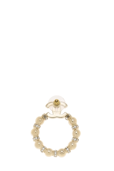 Gold & Faux Pearl 'CC' Circle Earrings, , large