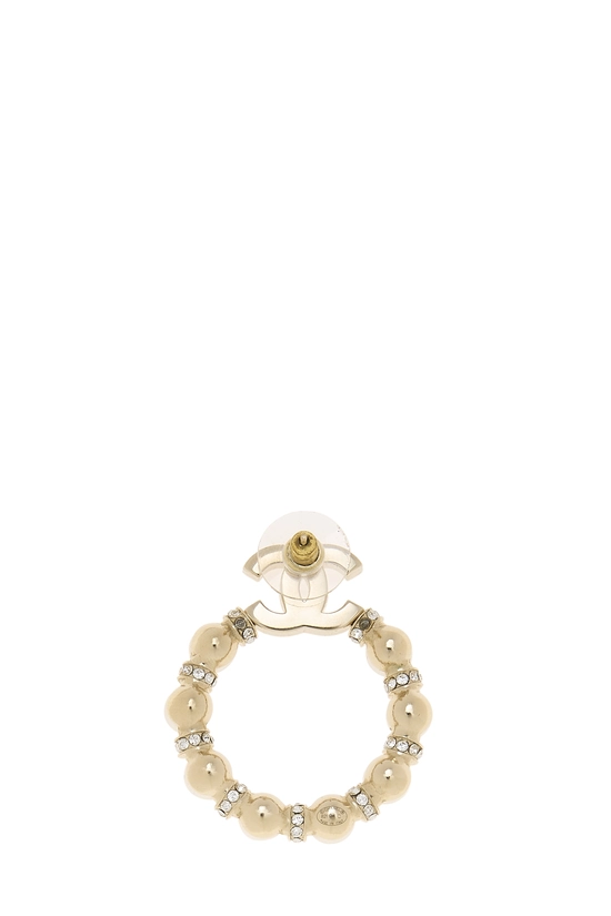 Gold & Faux Pearl 'CC' Circle Earrings, , large image number 1