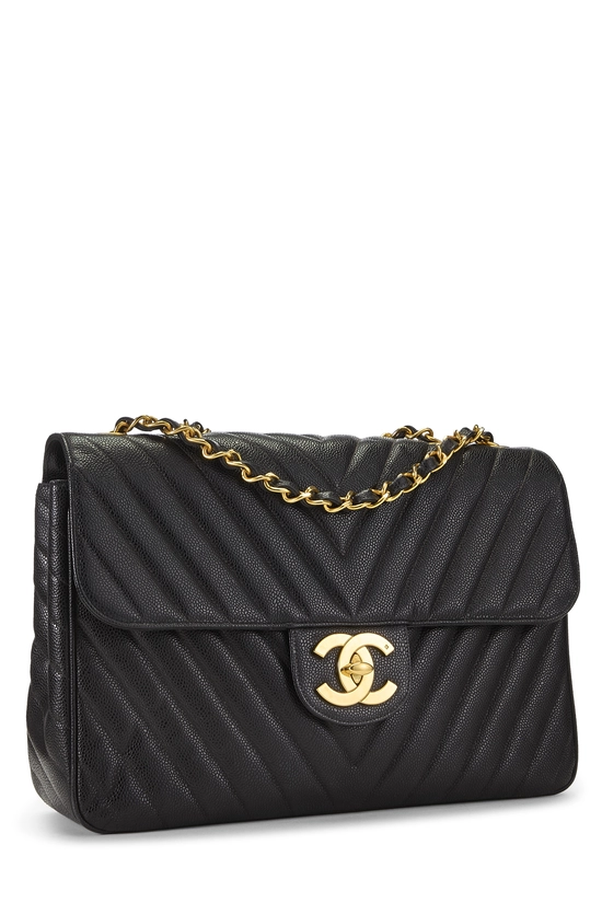 Black Chevron Caviar Half Flap Maxi, , large image number 1