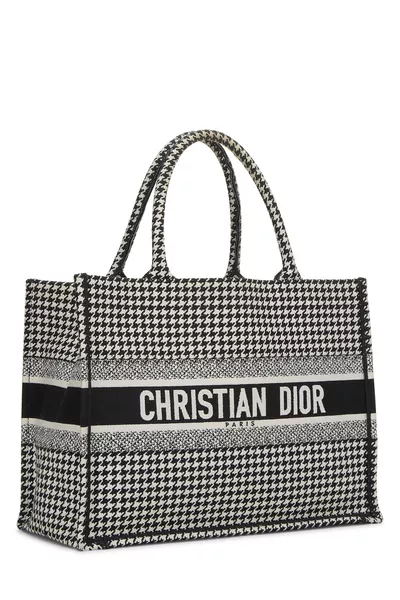 Black Houndstooth Canvas Book Tote Medium, , large