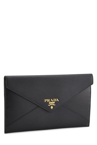 Black Saffiano Leather Envelope Clutch, , large
