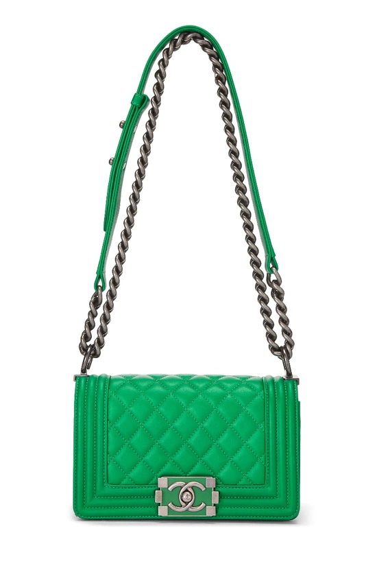 Metallic Green Quilted Leather Boy Small, , large image number 6