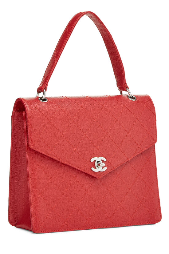 Red Quilted Caviar Top Handle Bag , , large image number 2