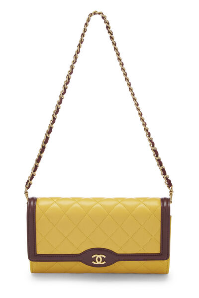 Yellow & Burgundy Quilted Lambskin Wallet On Chain (WOC), , large