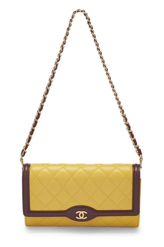 Yellow & Burgundy Quilted Lambskin Wallet On Chain (WOC), , large image number 3