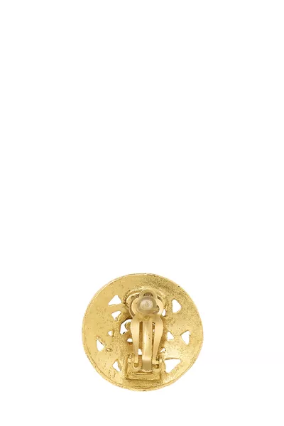 Gold Fretwork 'CC' Earrings, , large