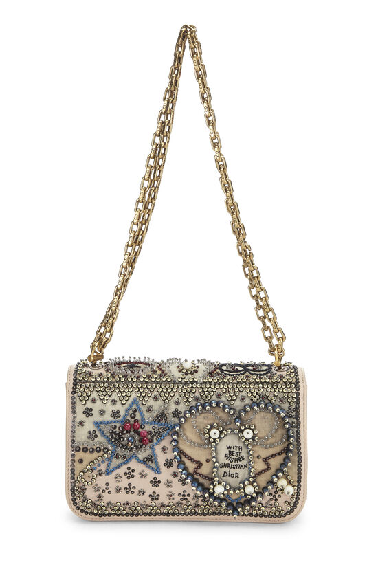 Flap coin purse with chain - Metallic embroidered lambskin & gold