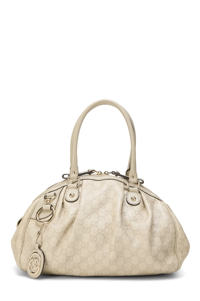 Gucci White Guccissima Leather Sukey Boston Handbag
