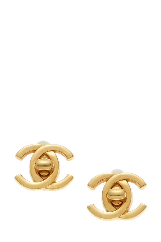 Gold 'CC' Turnlock Earrings, , large image number 0
