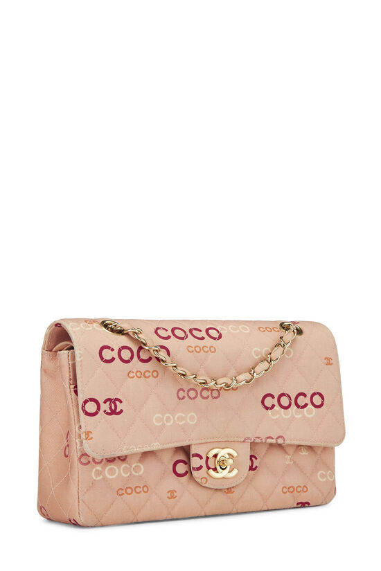 Chanel coco print canvas double flap pink – The Closet