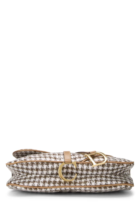 Brown Houndstooth Tweed Double Saddle Bag, , large image number 4