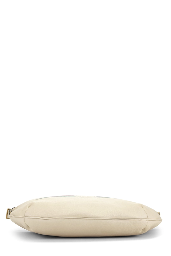 White Leather Logo Printed Half Moon Hobo, , large image number 4