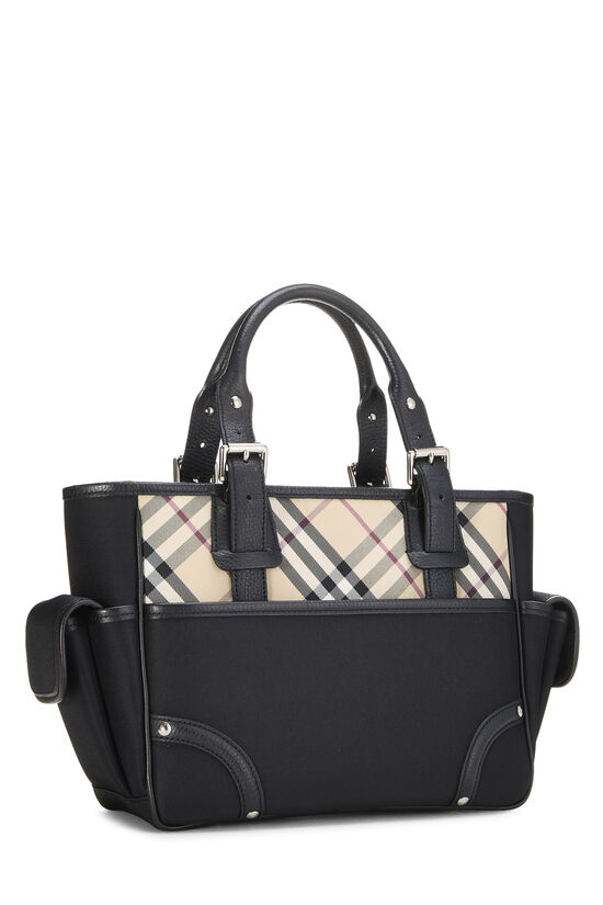 Black Nylon Check Satchel Handbag, , large image number 1