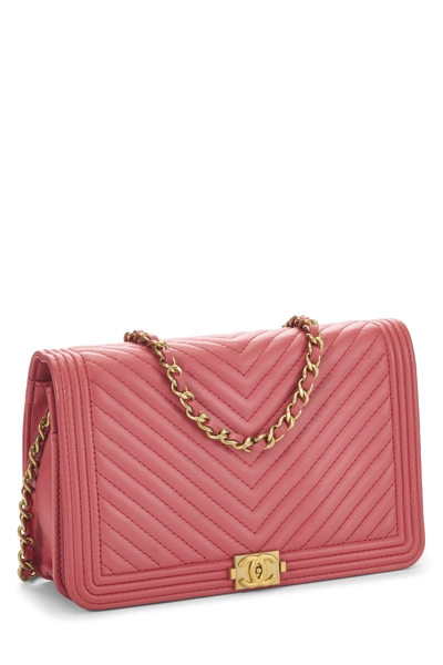 Chanel Pink Lambskin Chevron Boy Wallet on Chain (WOC) — photo 2