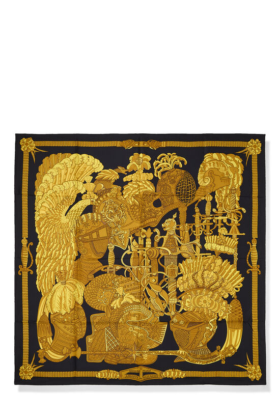 Black & Multicolor 'Armets en Panache' Silk Scarf 90, , large image number 0