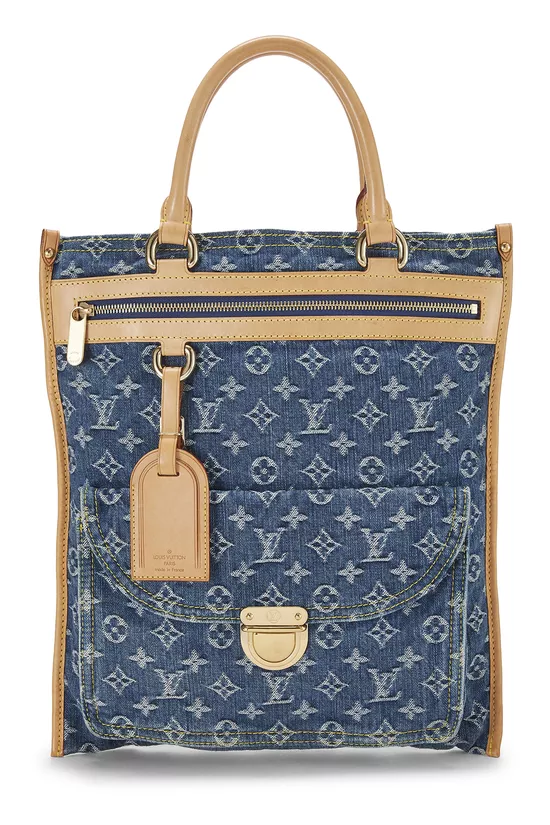 Blue Monogram Denim Flat Shopper, , large image number 0
