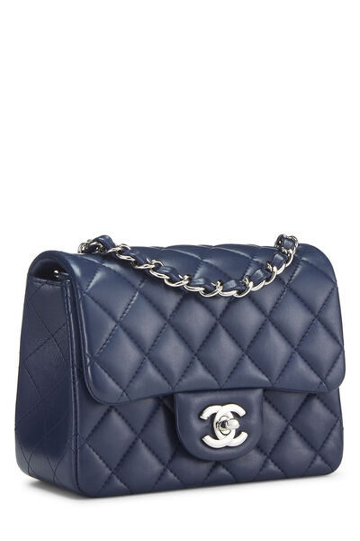 Navy Quilted Lambskin Square Flap Mini , , large