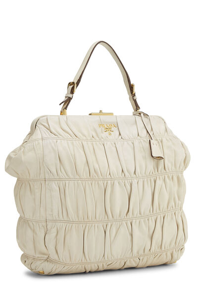 Cream Nappa Gaufre Handbag, , large