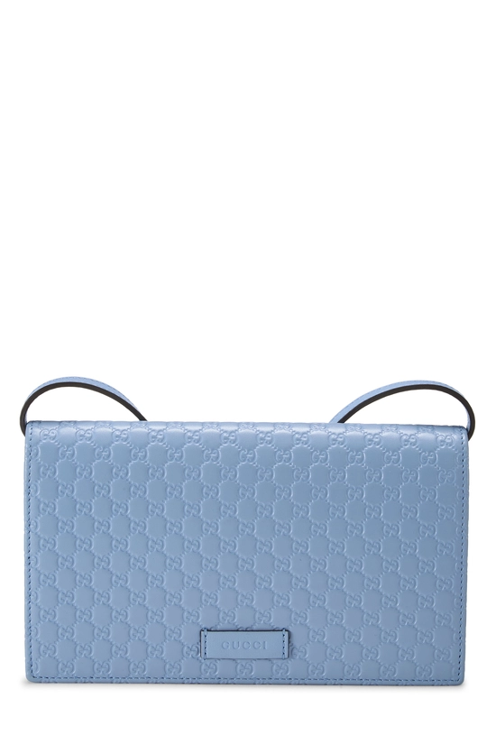 Blue Microguccissima Leather Wallet On Chain (WOC), , large image number 0