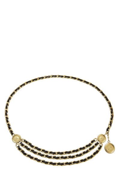 Gold & Black Leather Chain Belt 3