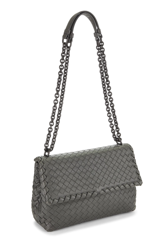 Grey Intrecciato Leather Olimpia Shoulder Bag Small, , large image number 1