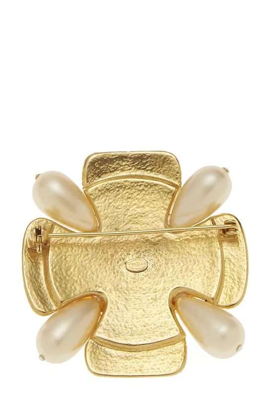 Gold & Pearl Gripoix Cross Pin, , large image number 1