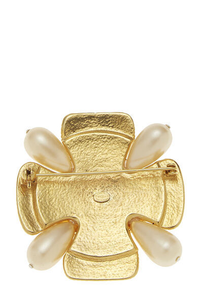 Gold & Pearl Gripoix Cross Pin, , large