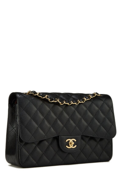 Black Quilted Caviar New Classic Double Flap Jumbo, , large