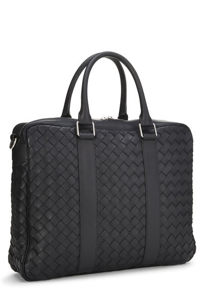 Black Intrecciato Leather Briefcase, , large