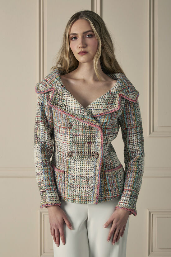 Multicolor Off-Shoulder Tweed Jacket, , large image number 0