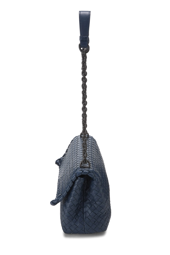 Blue Intrecciato Leather Olimpia Shoulder Bag Small, , large image number 2