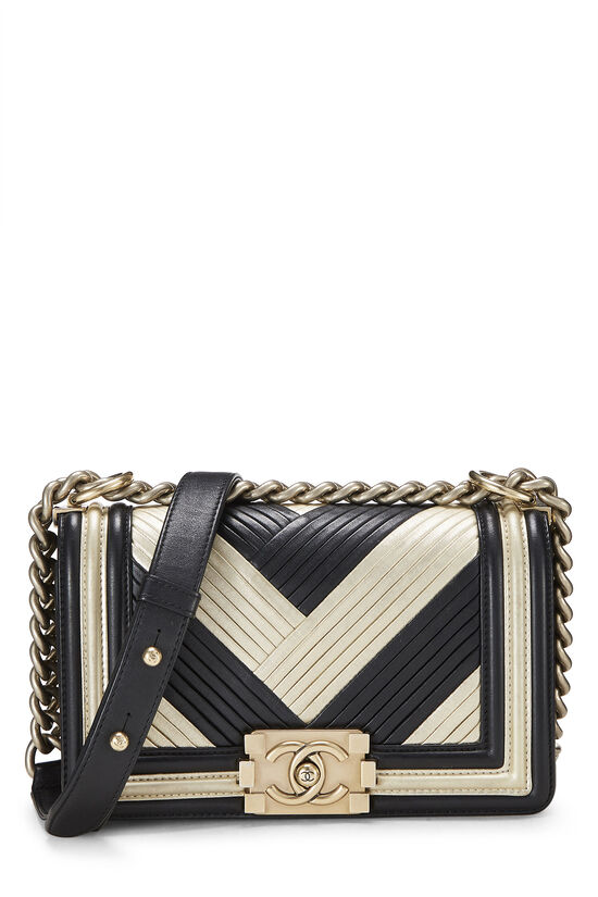 Multicolor Chevron Pleated Lambskin Boy Bag Small, , large image number 0