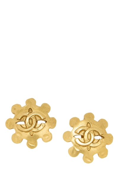 Gold Squiggle Border 'CC' Earrings