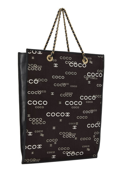 Black Coco Canvas Vertical Flat Tote, , large