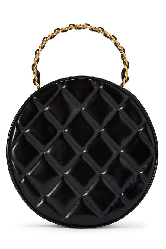 Black Quilted Patent Leather Round 'CC' Bag