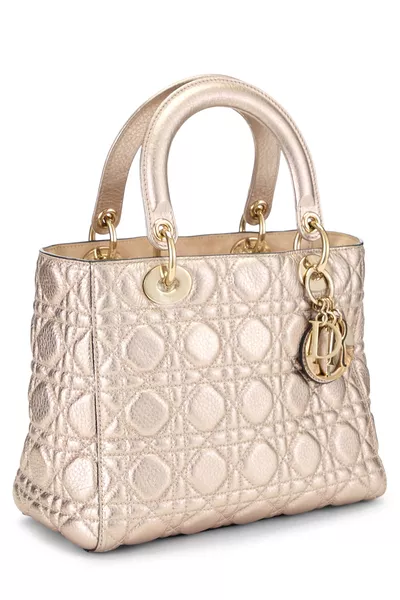 Pink Metallic Calfskin Lady Dior Medium, , large