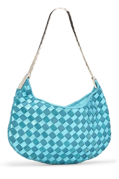 Blue Intrecciato Leather Shoulder Mini, , large