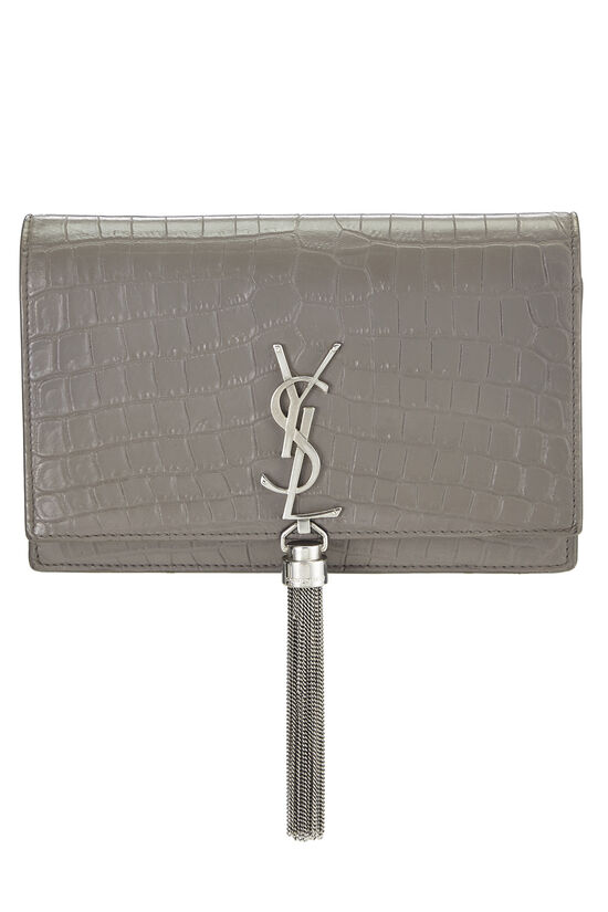 Grey Embossed Leather Kate Tassel Wallet-On-Chain (WOC), , large image number 0