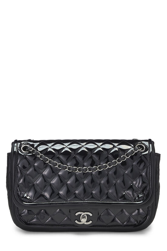 Black Quilted Patent Leather Flap Bag