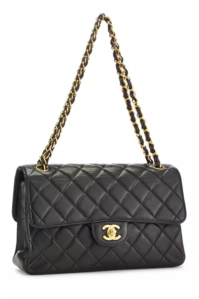 Black Quilted Lambskin Double Sided Classic Flap Medium, , large