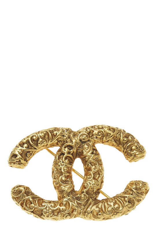 Gold Florentine 'CC' Pin, , large image number 1