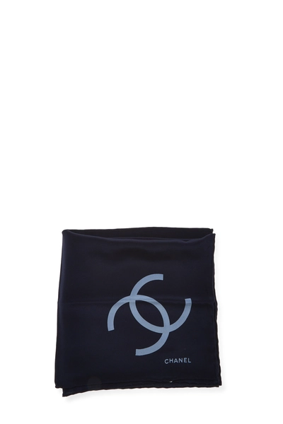 Navy Silk 'CC' Scarf, , large