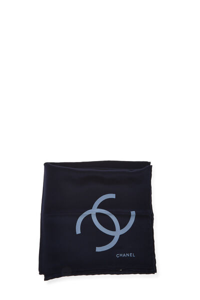 Navy Silk 'CC' Scarf, , large
