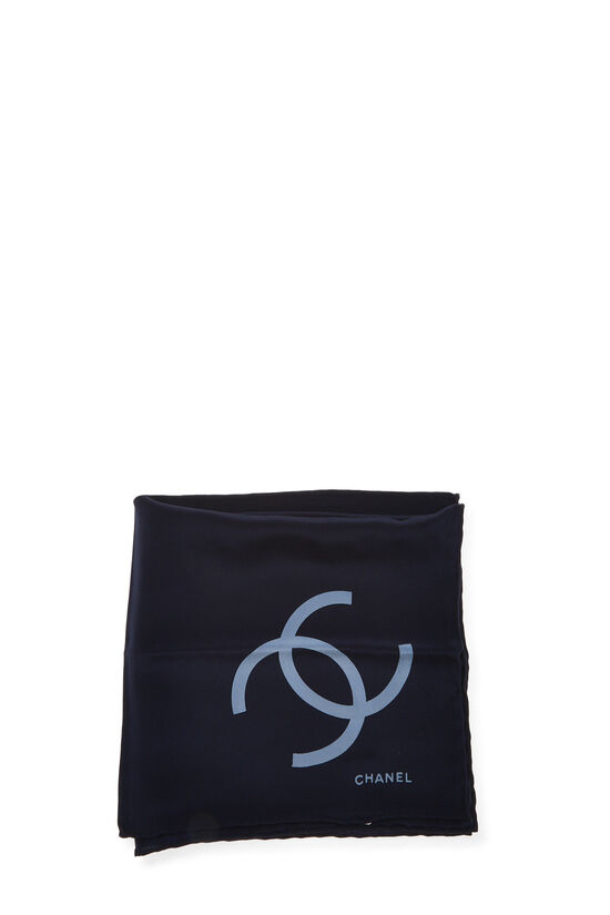 Navy Silk 'CC' Scarf, , large image number 1
