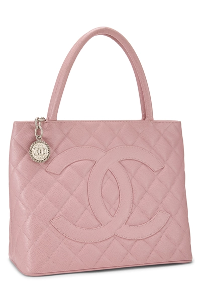 Pink Quilted Caviar Medallion Tote, , large
